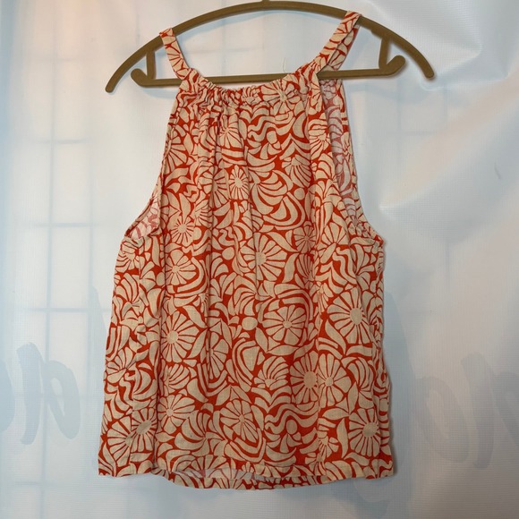 Rachel Zoe Tops - RACHEL ZOE Orange Floral Linen Halter Tank Top Women XL Hippie Boho Festival